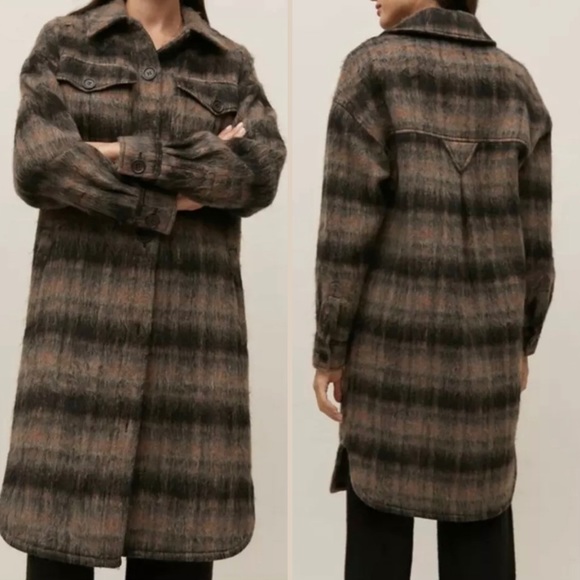 RELISTED 7 For All Mankind | Brushed Plaid Longline Coat - Picture 2 of 8